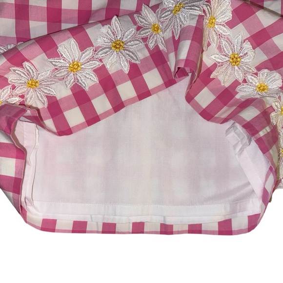 Vintage Lilly Pulitzer Pink Checkered Gingham Daisy Embroidered Skirt Size 8 - Picture 7 of 9
